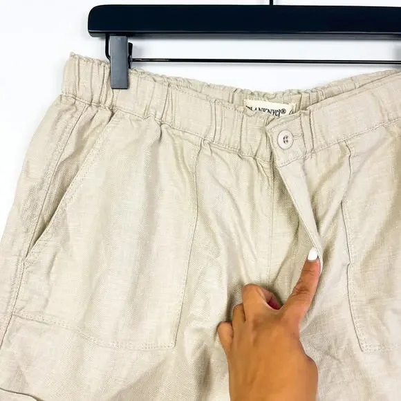 BlankNYC Size L Linen Blend Pull-On High Rise Shorts Cream - Picture 2 of 8